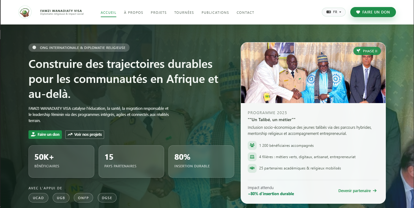 ONG Fawzi Wanadiaty Visa : Humanitaire & Paix - Réalisation digitale M-TECH Dakar