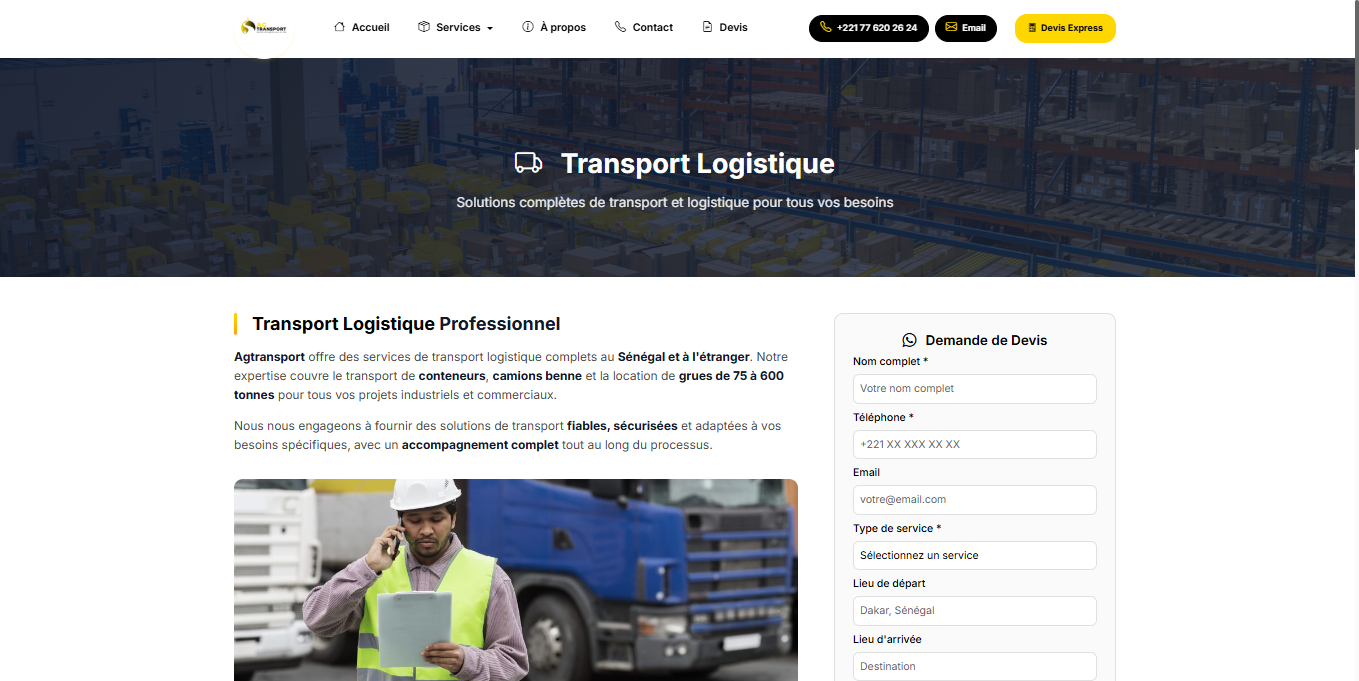 Capture d'écran AG Transport : Transport Logistique & BTP au Sénégal - M-TECH